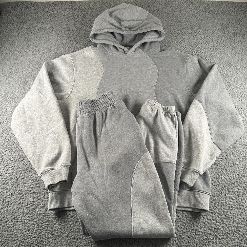 Alo Yoga Make Waves Hoodie & Sweatpants Set Unisex M/XS Gray Fleece Lounge Yoga